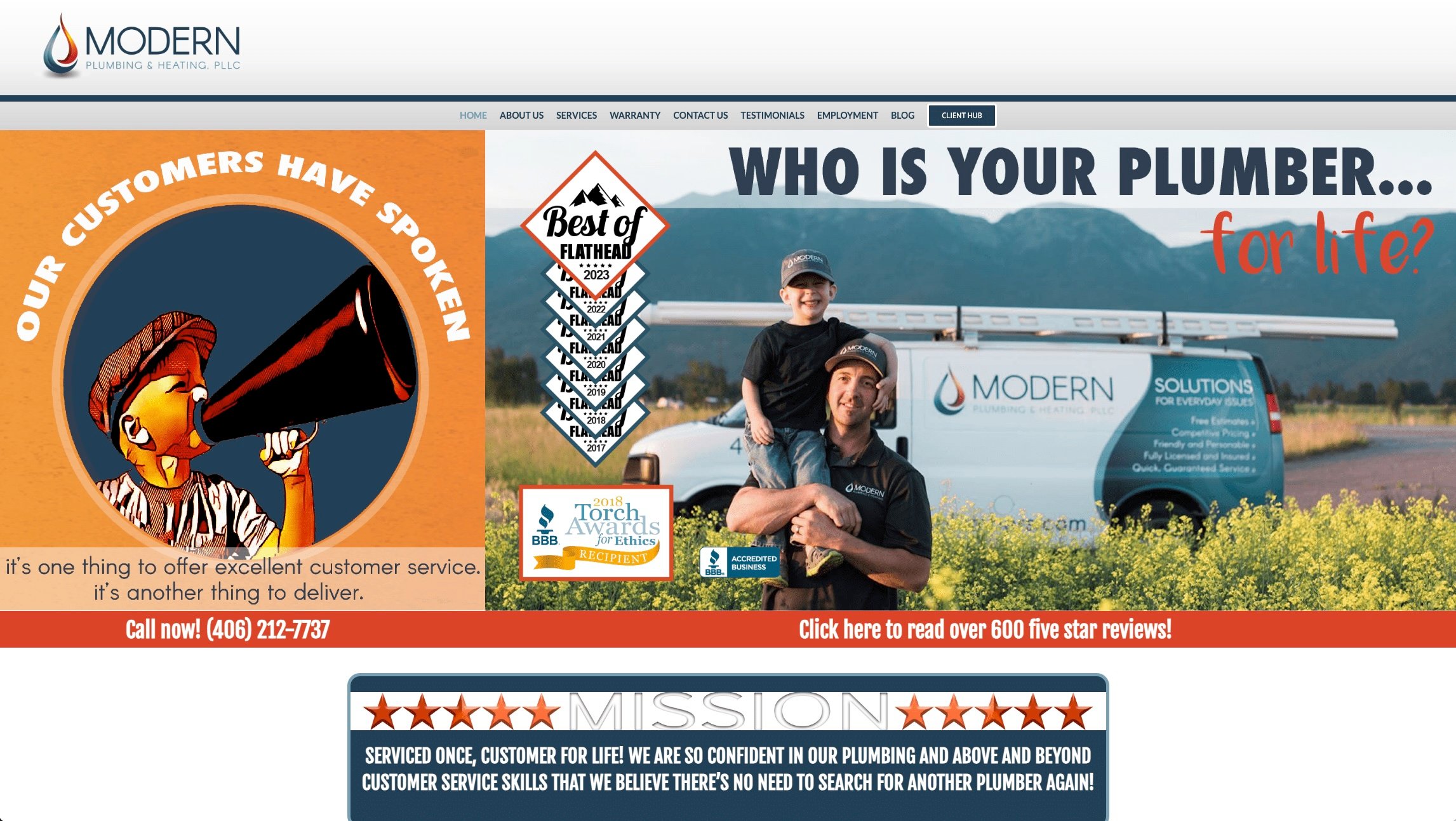 image of Modern Plumbing's website