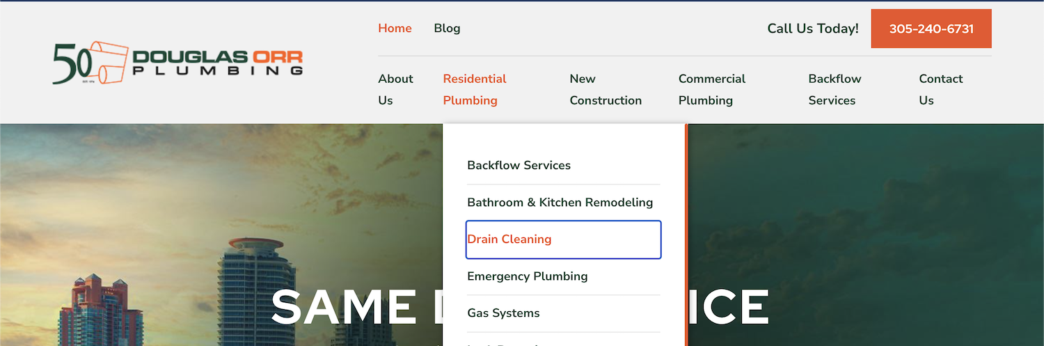 Plumbing website easy navigation