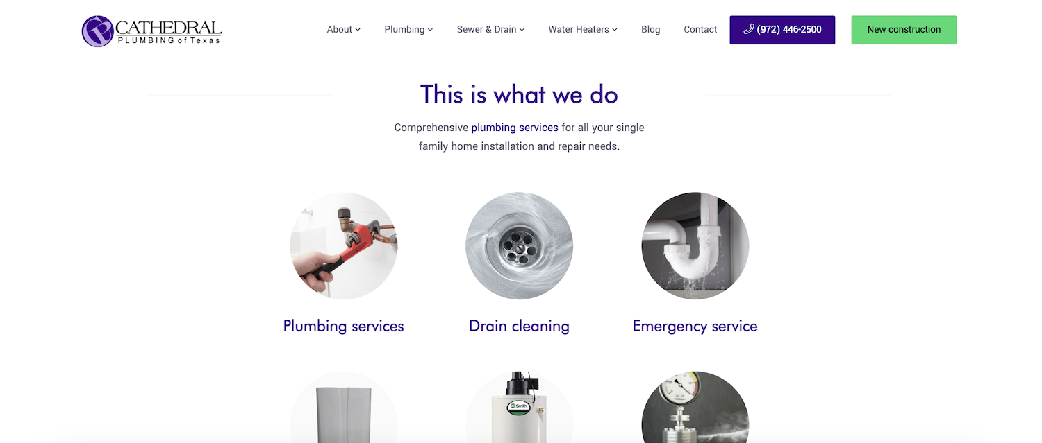 Plumbing website services list