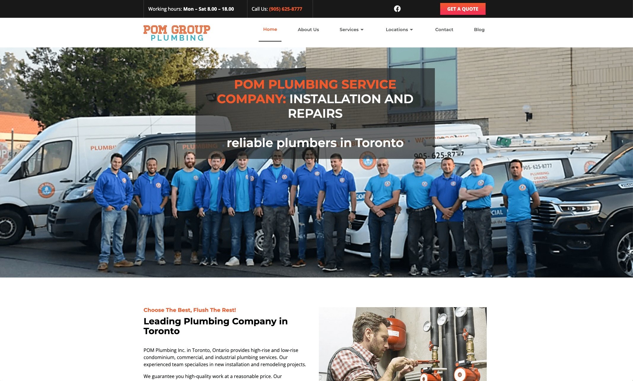 image of Pom Group Plumbing's website