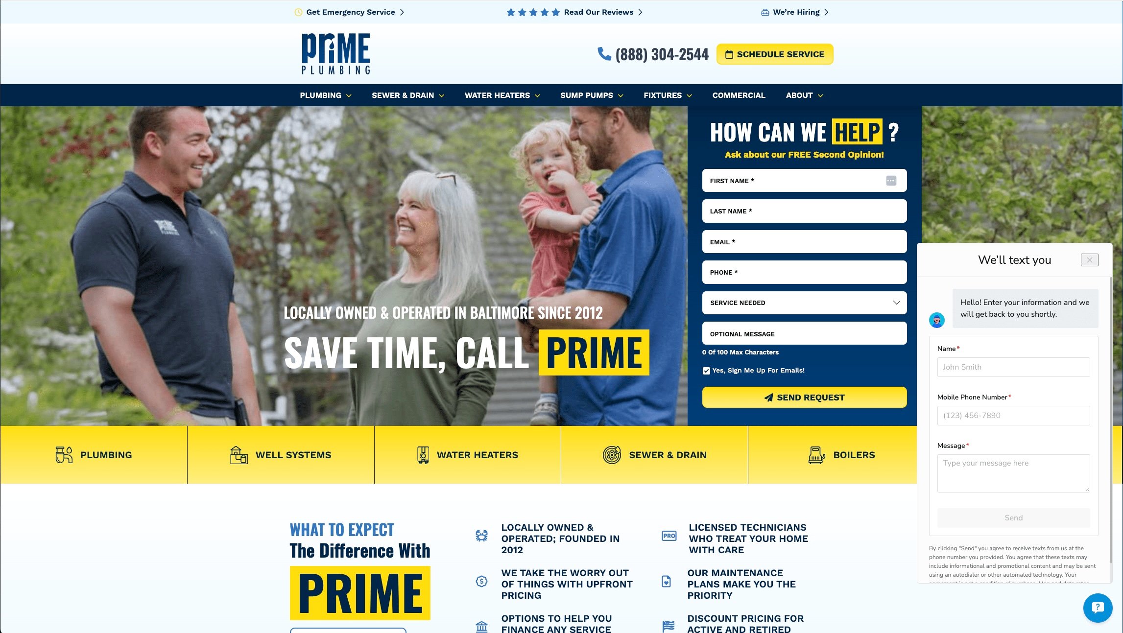 image of Prime Plumbing's website