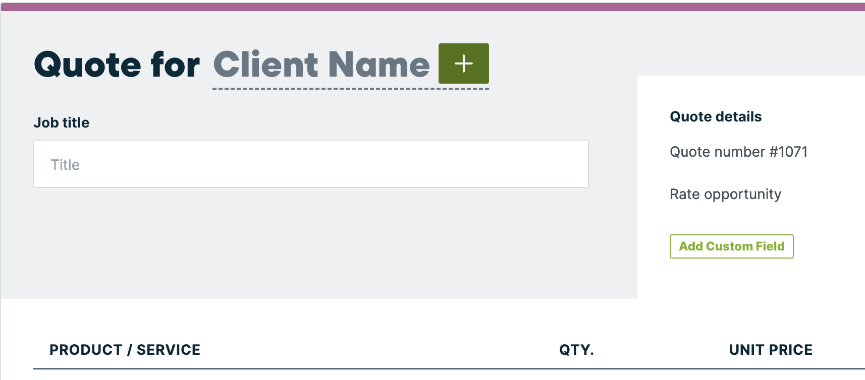 Quote creation screen in Jobber