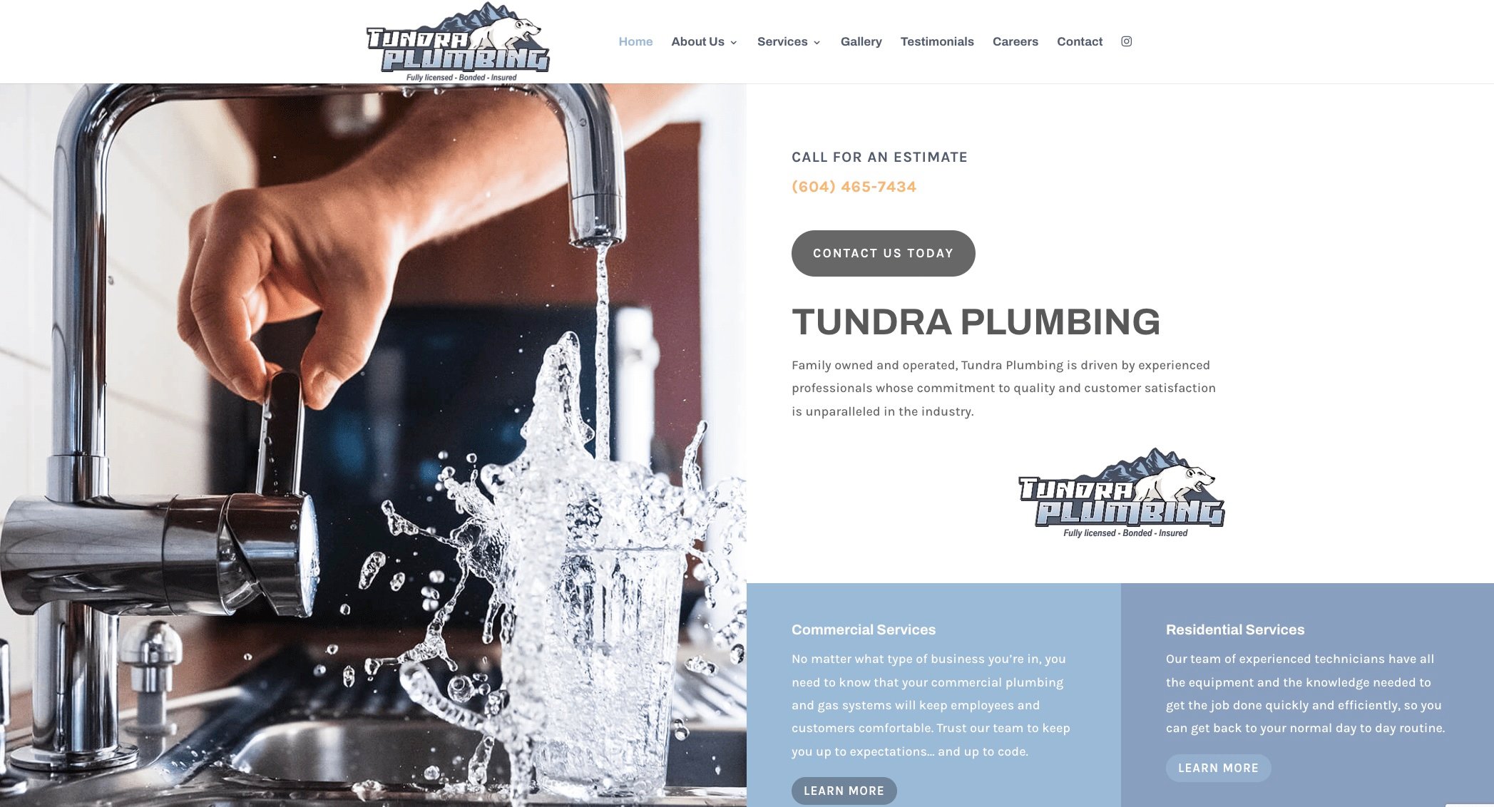image of Tundra Plumbing's website