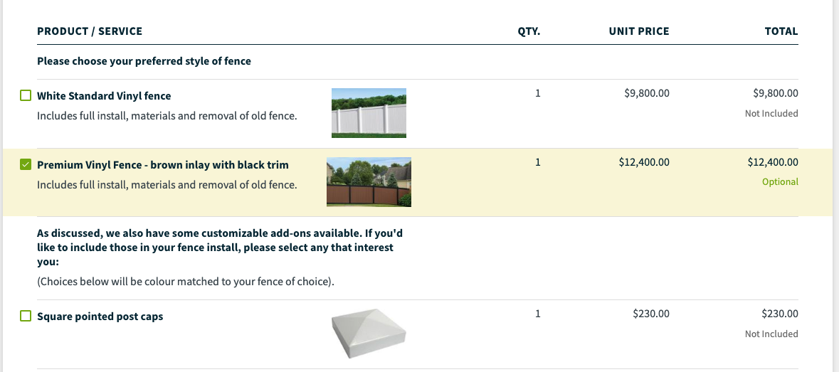 Fence estimate in Jobber