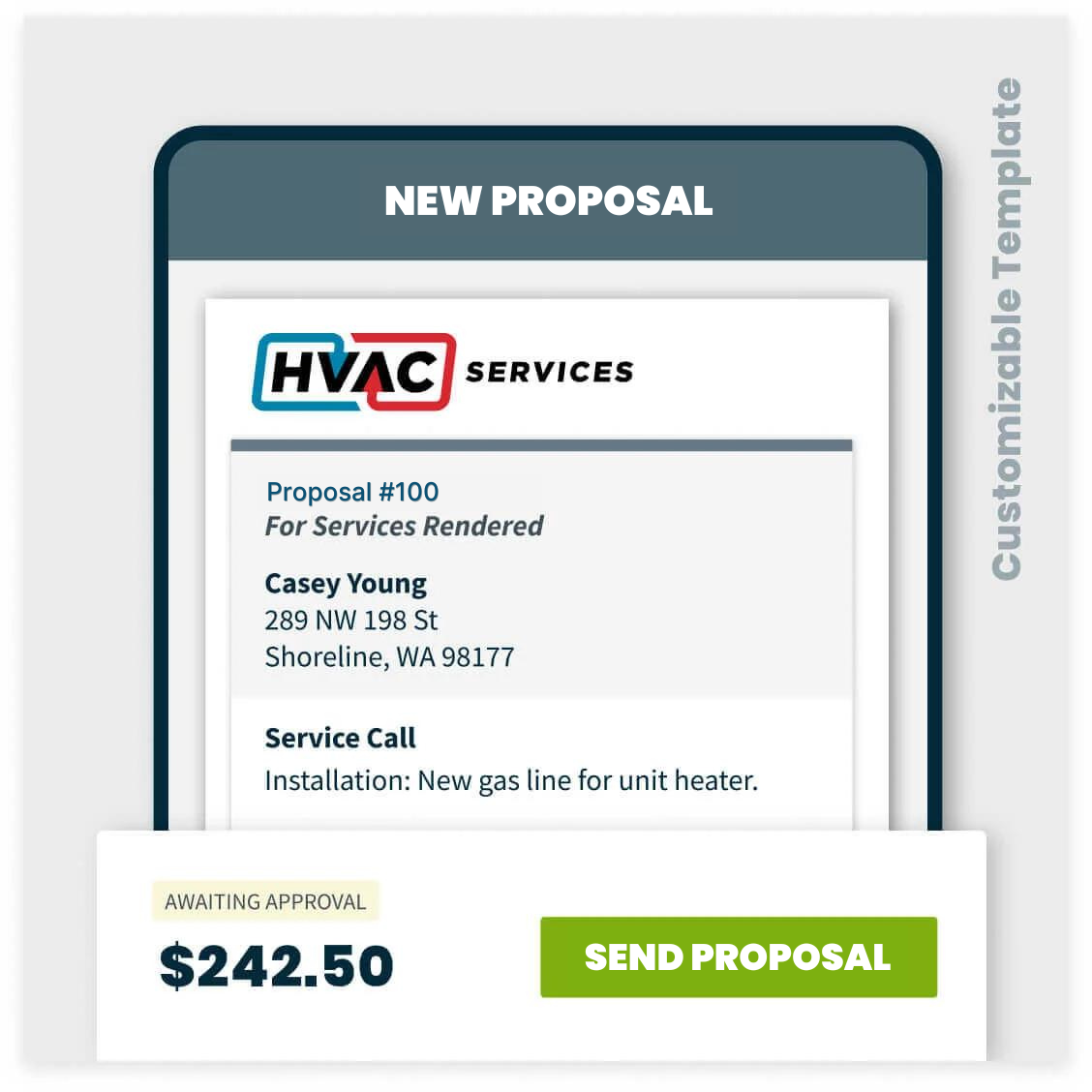 HVAC proposal template preview in the Jobber mobile app