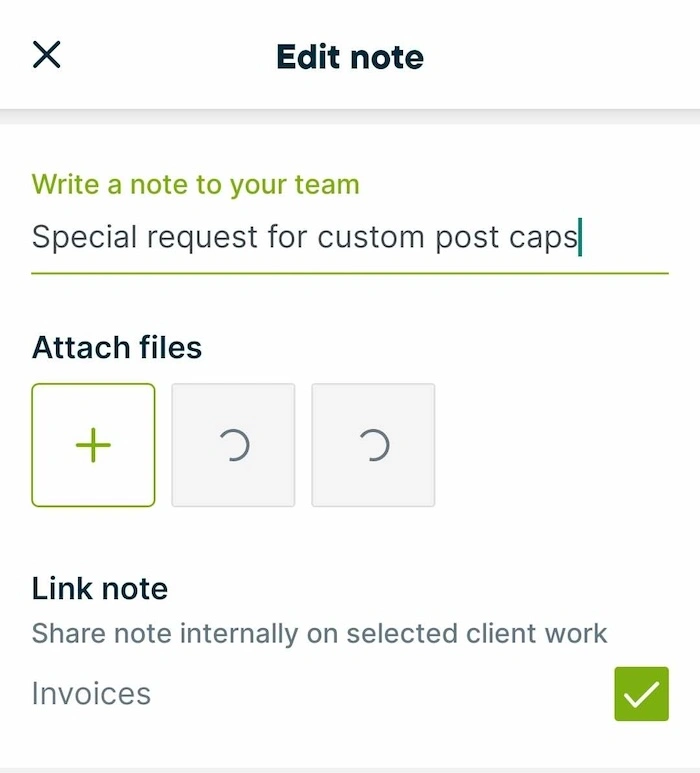 Notes on a job in Jobber