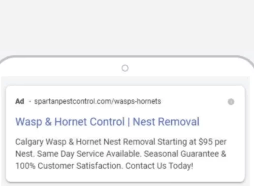 Pest control Google search ad on a mobile phone