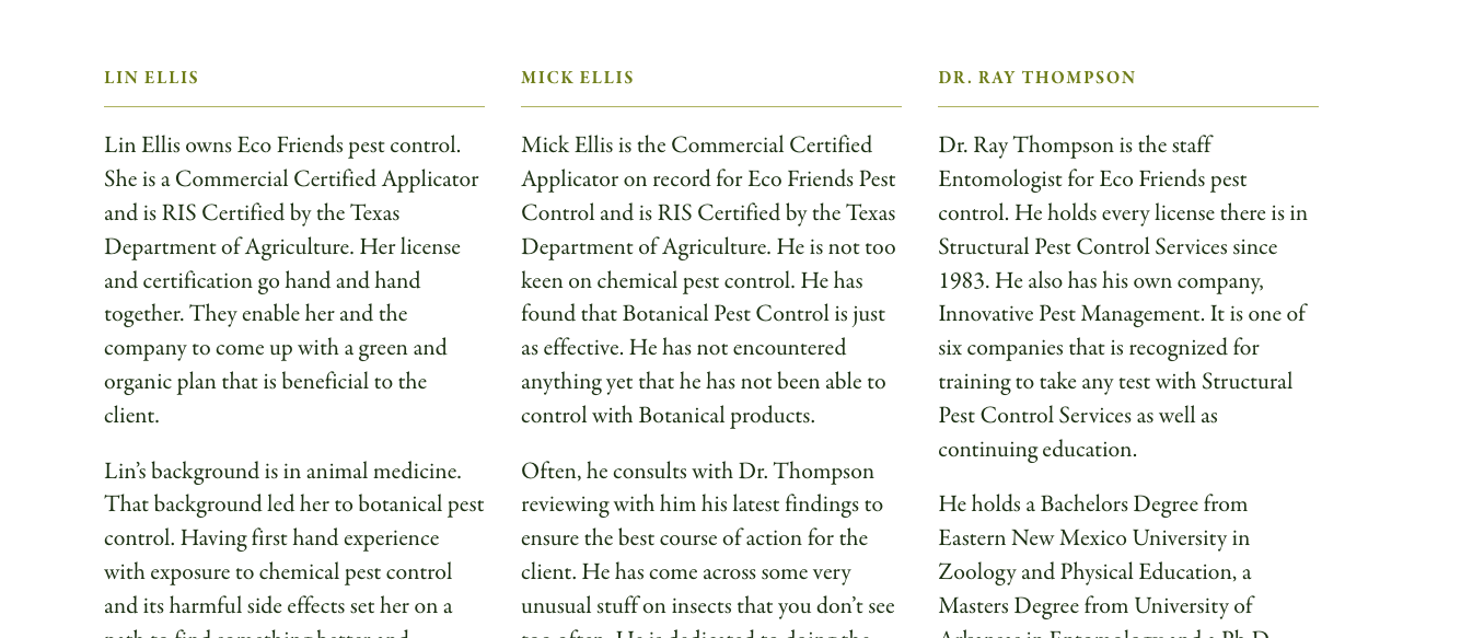 About page on the Eco Friends Pest Control website