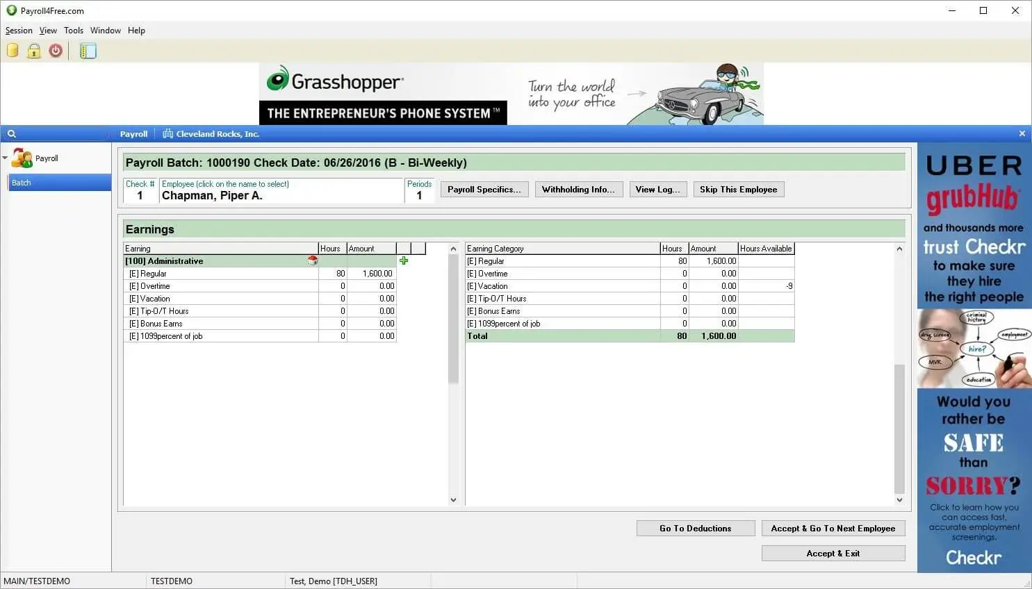 Running payroll in Payroll4Free