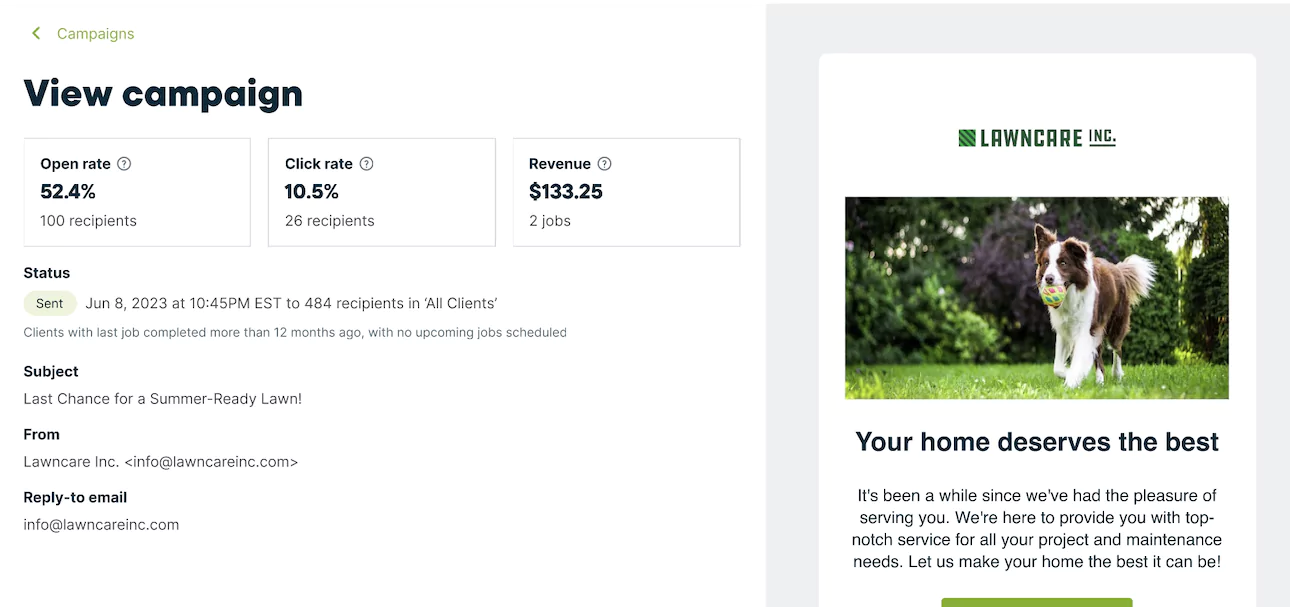 Email report in Jobber Campaigns