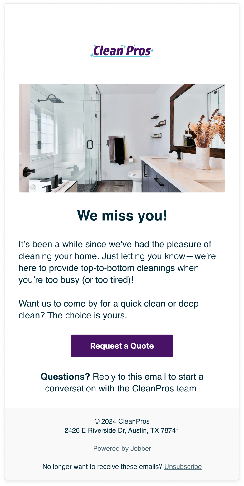 Re-engagement email sent with Jobber Campaigns