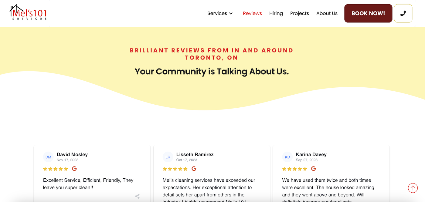 Reviews page example
