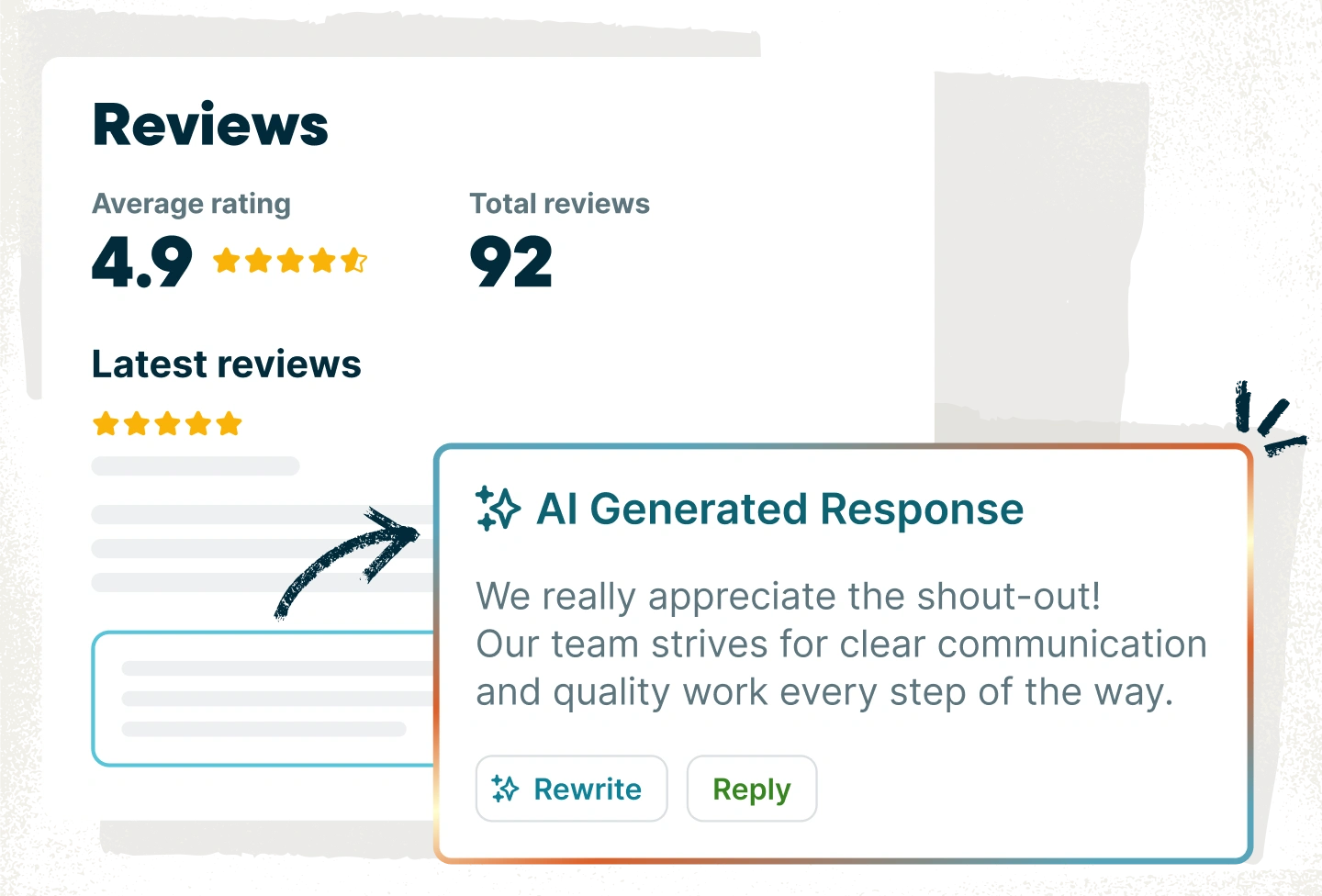 Jobber's reviews dashboard shows you what customers are saying and lets you respond to each review.