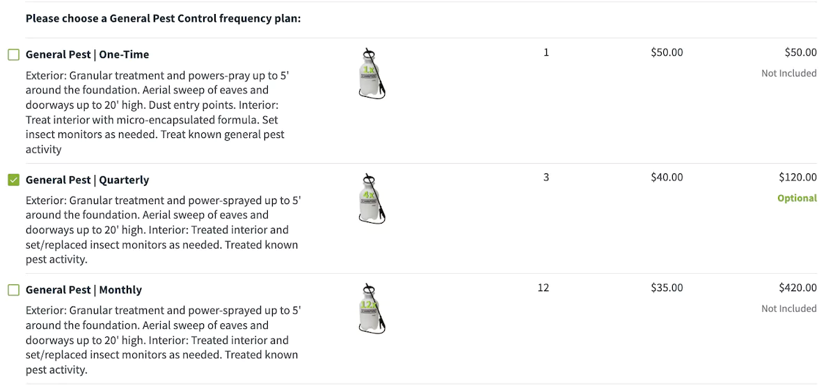 Optional line items on a pest control quote in Jobber