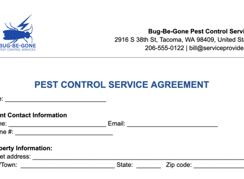 Pest control service agreement sample with blank lines for customer information