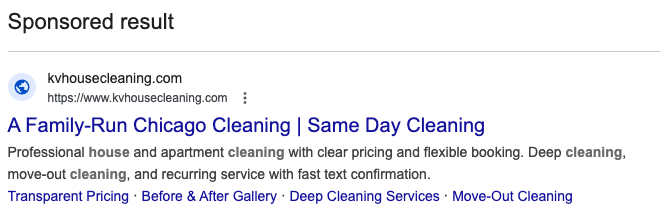 image of Cleaning Ad on Google