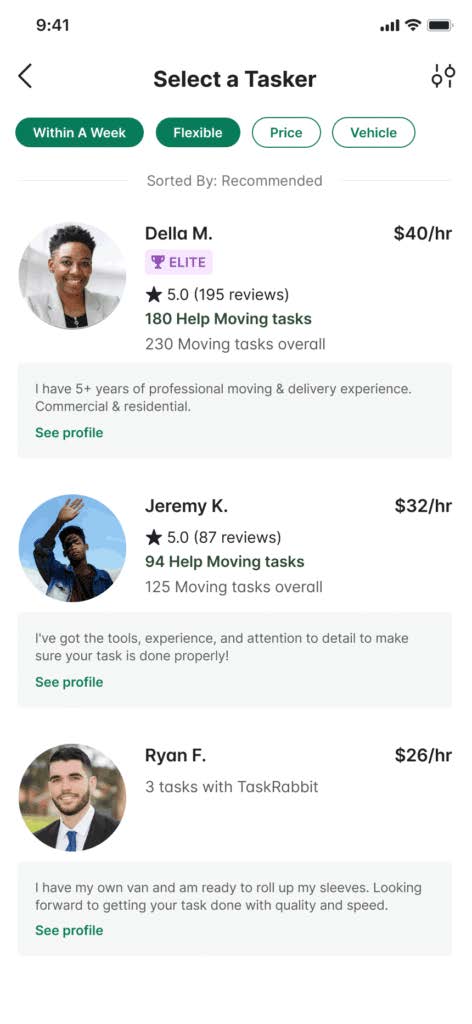 Tasker by TaskRabbit scheduling interface