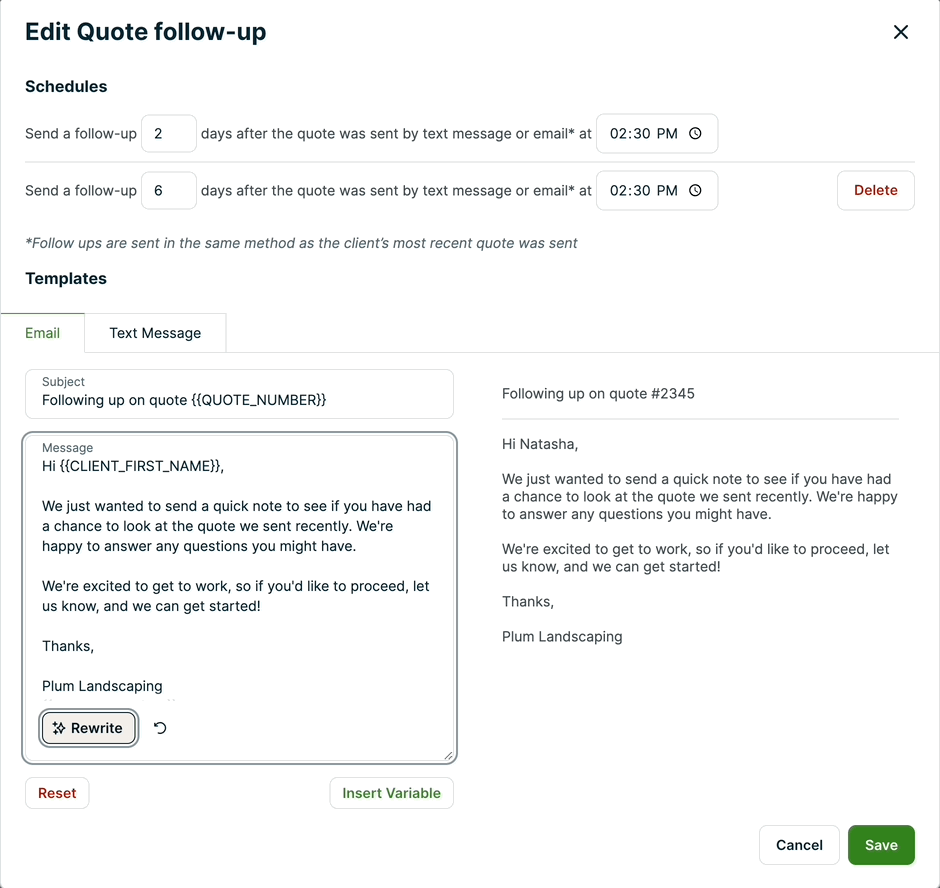 Jobber's quote follow-up features make it easy to automate the follow-up process.