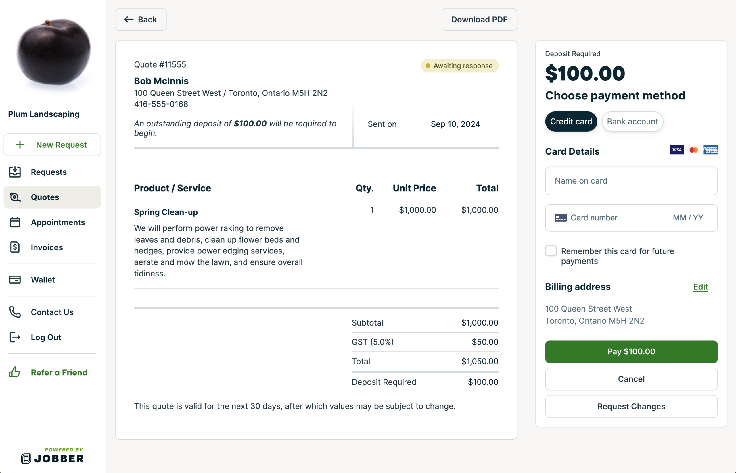 image of deposit request in Client hub
