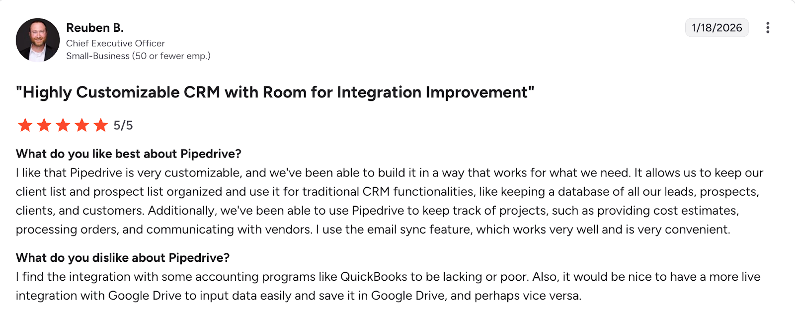 screenshot of Pipedrive review