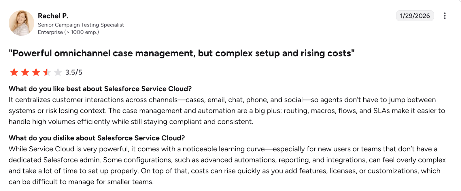 screenshot of Salesforce review
