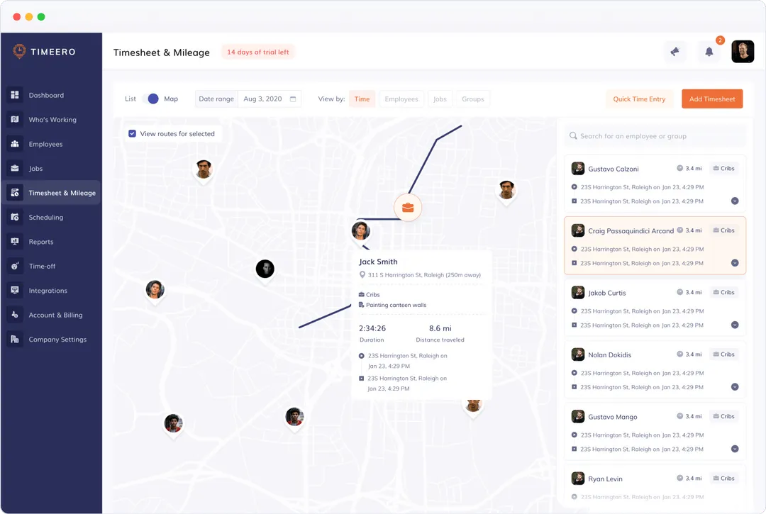 Timeero timesheet and manage page