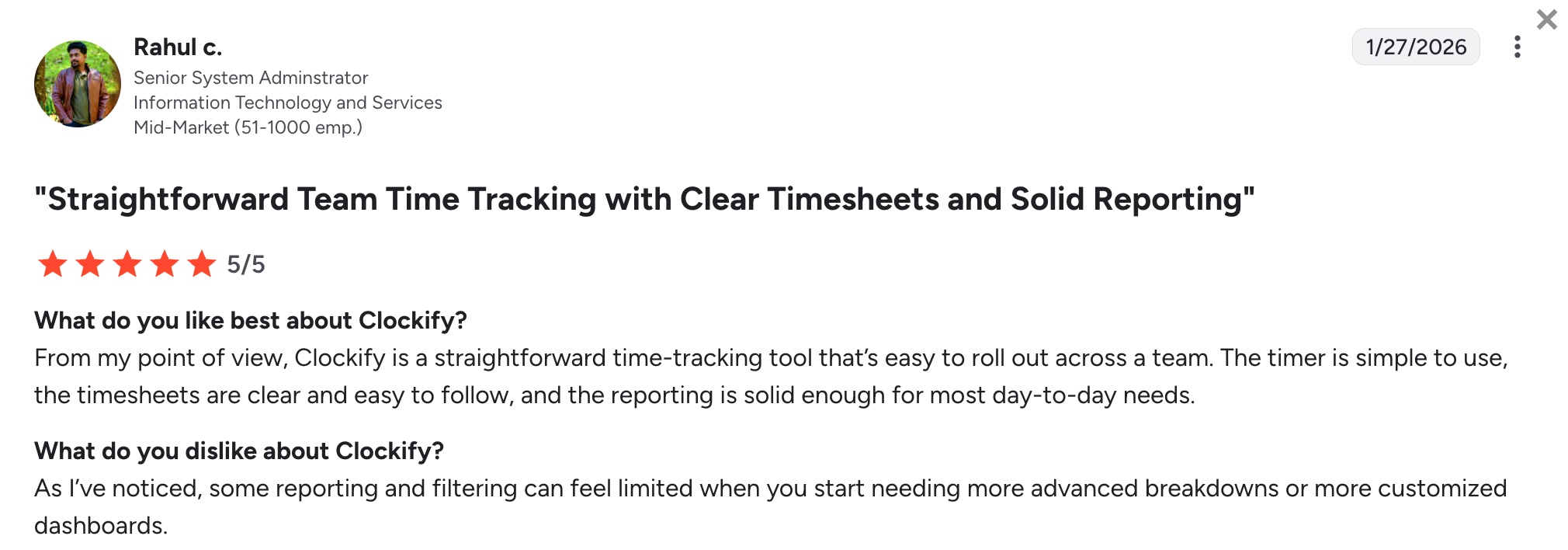 favorable Clockify review