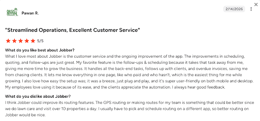 favorable Jobber review