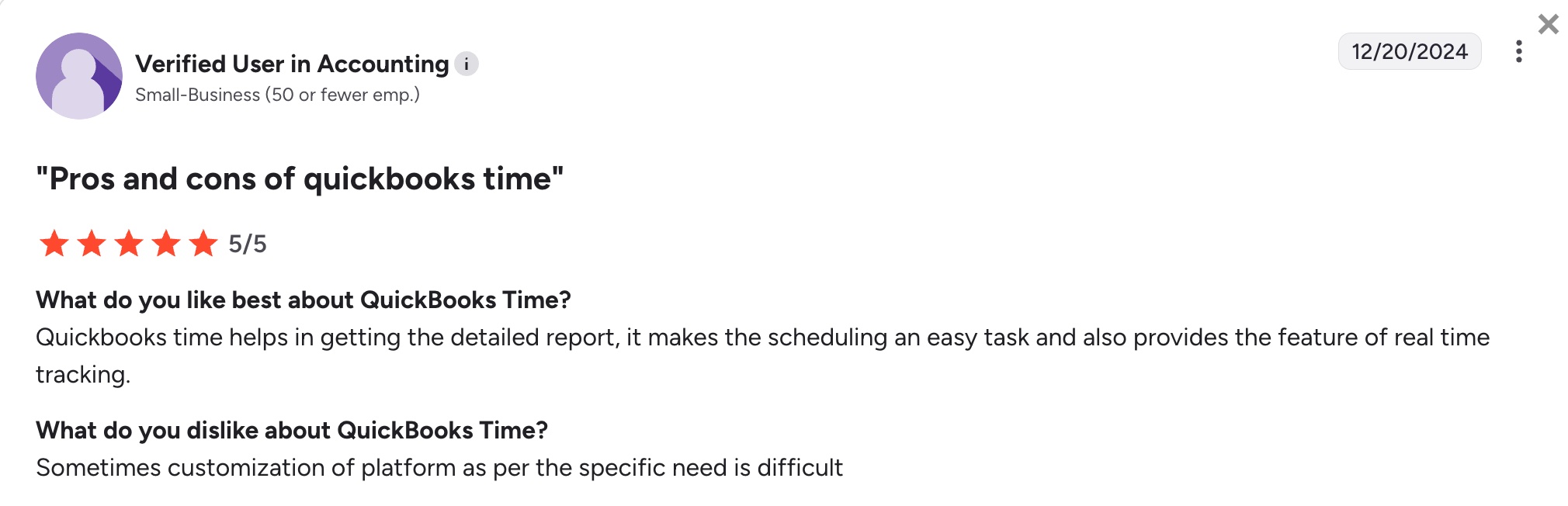 favorable QuickBooks Time review