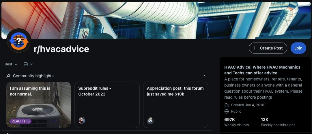 image of HVAC advice subreddit