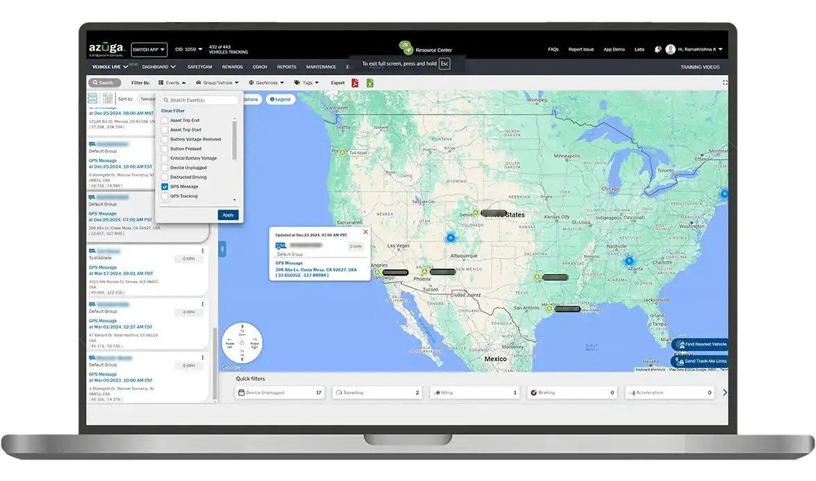 Image of an Azuga map on laptop
