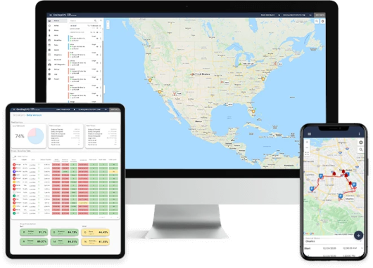 Image of One Step GPS dashboard on tablet and maps on desktop and mobile