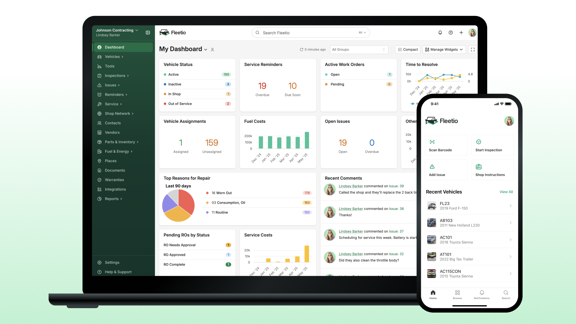 Screenshot of Fleetio dashboard and mobile app