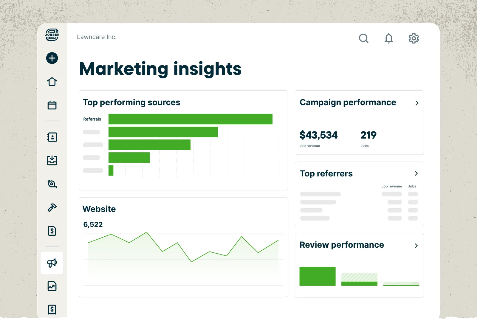Marketing insights dashboard in Jobber.