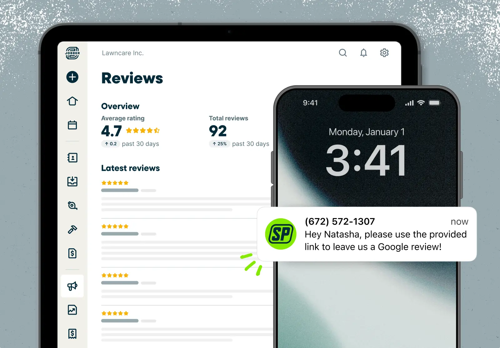 A mobile device displaying customer reviews