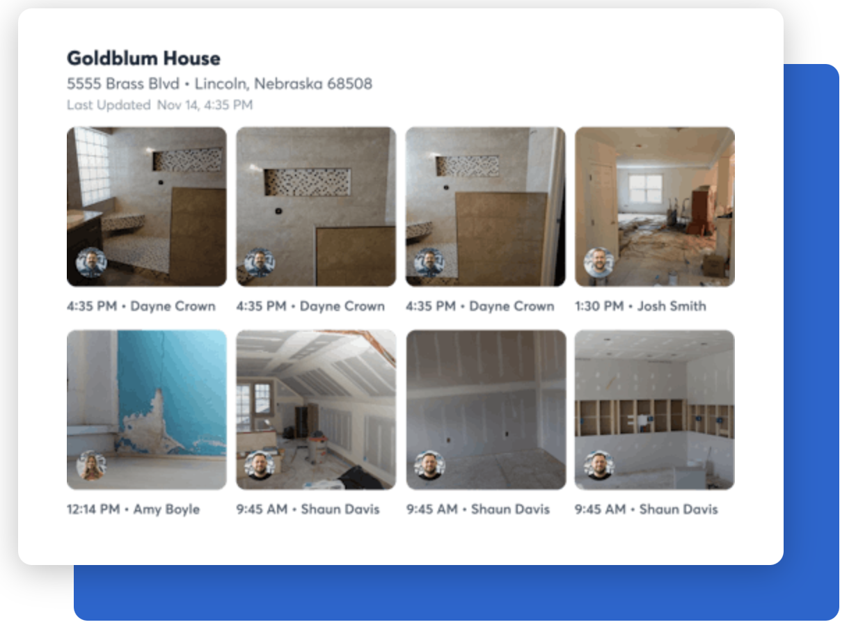 Examples of CompanyCam, an app for capturing photos on the job.