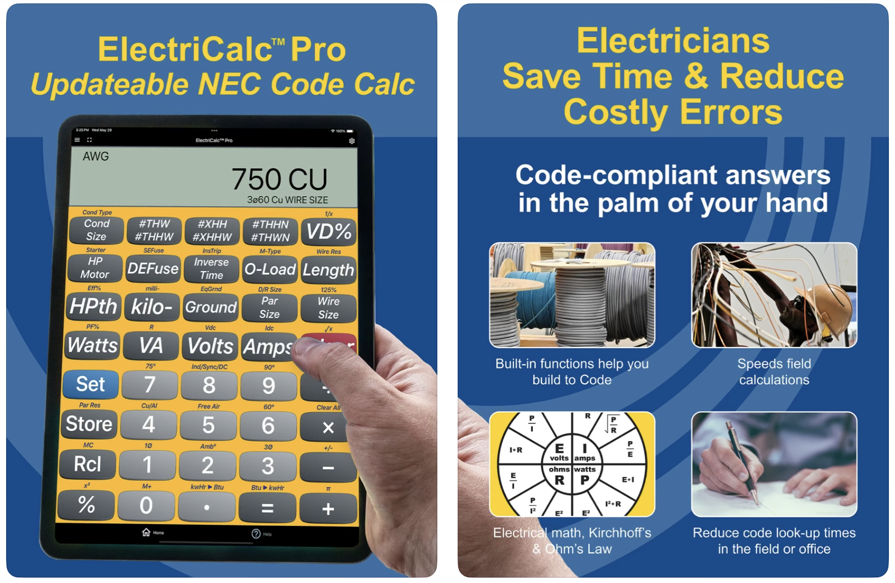 An example of ElictriCalc Pro, an iOS app that puts an NEC-approved electrical calculator right on your phone.