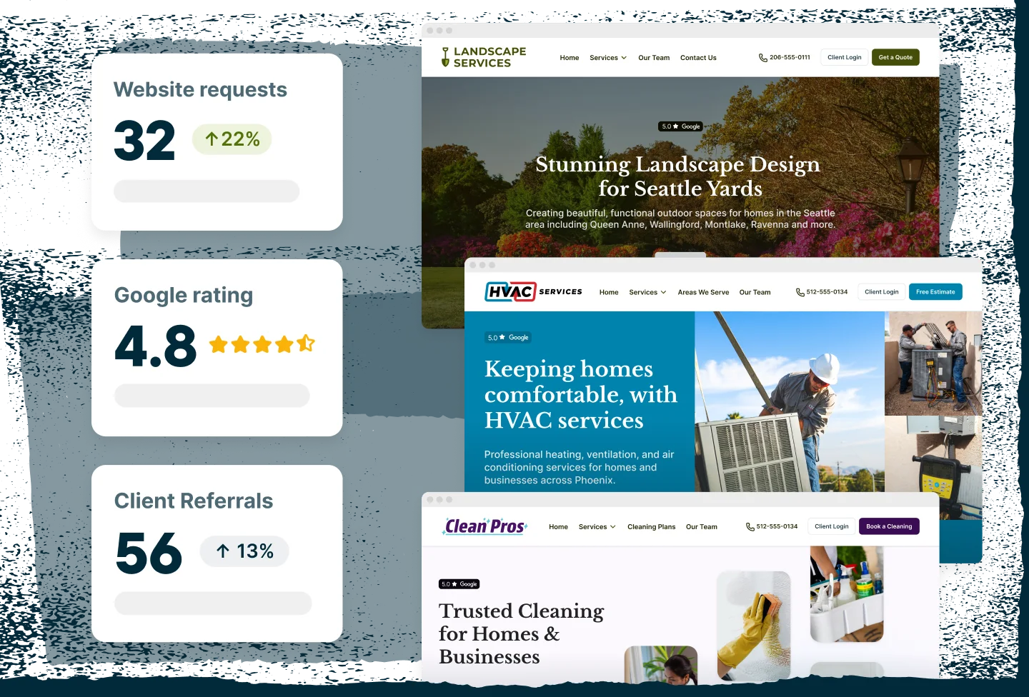 Examples of professional home services websites created with Jobber's website builder