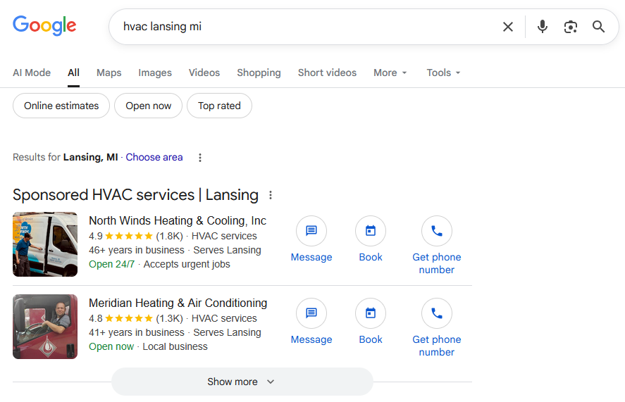 Image of Google Local Services Ads for HVAC businesses