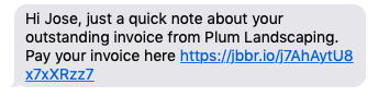 An example of a payment reminder text message sent using Jobber