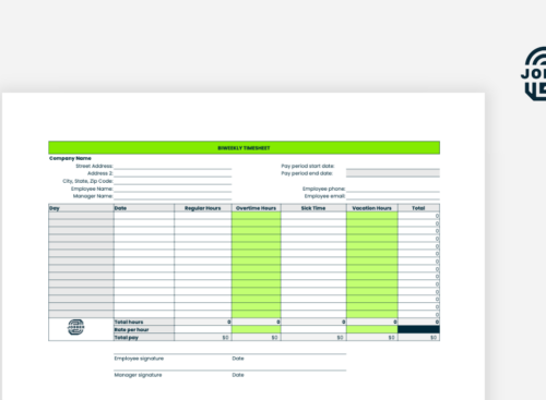 preview image of Jobber's downloadable timesheet template
