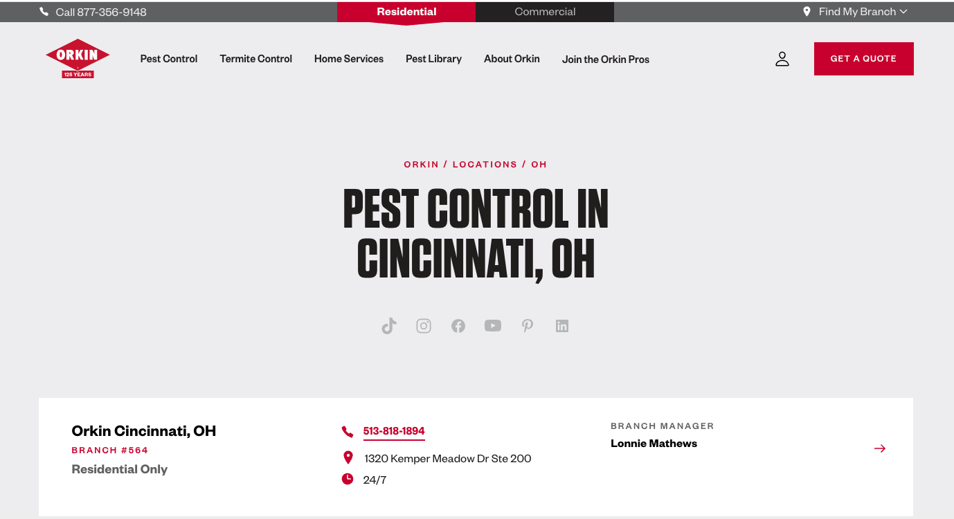 image of Orkin Pest Control's Ohio location page