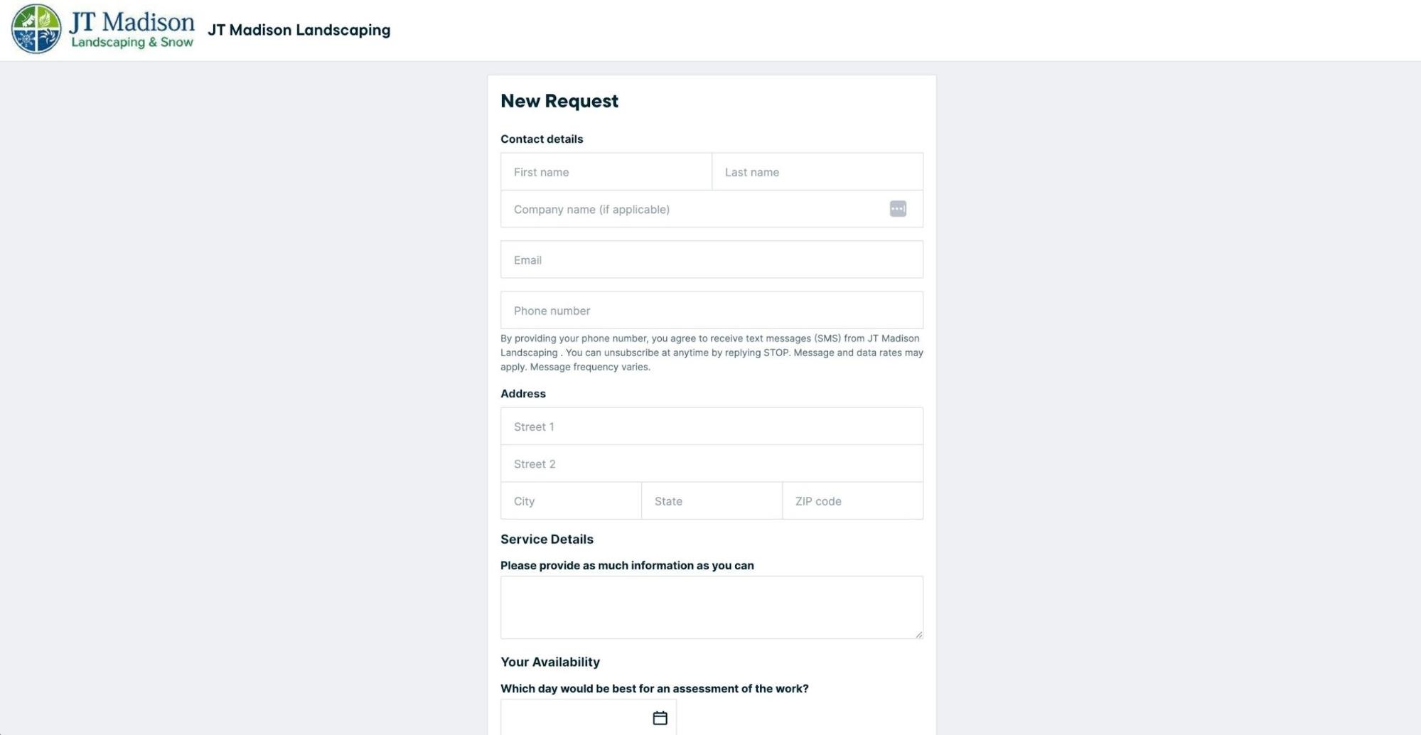 Example of a quote request form on JT Madison's website