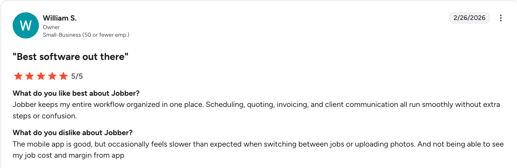 Favorable Jobber review