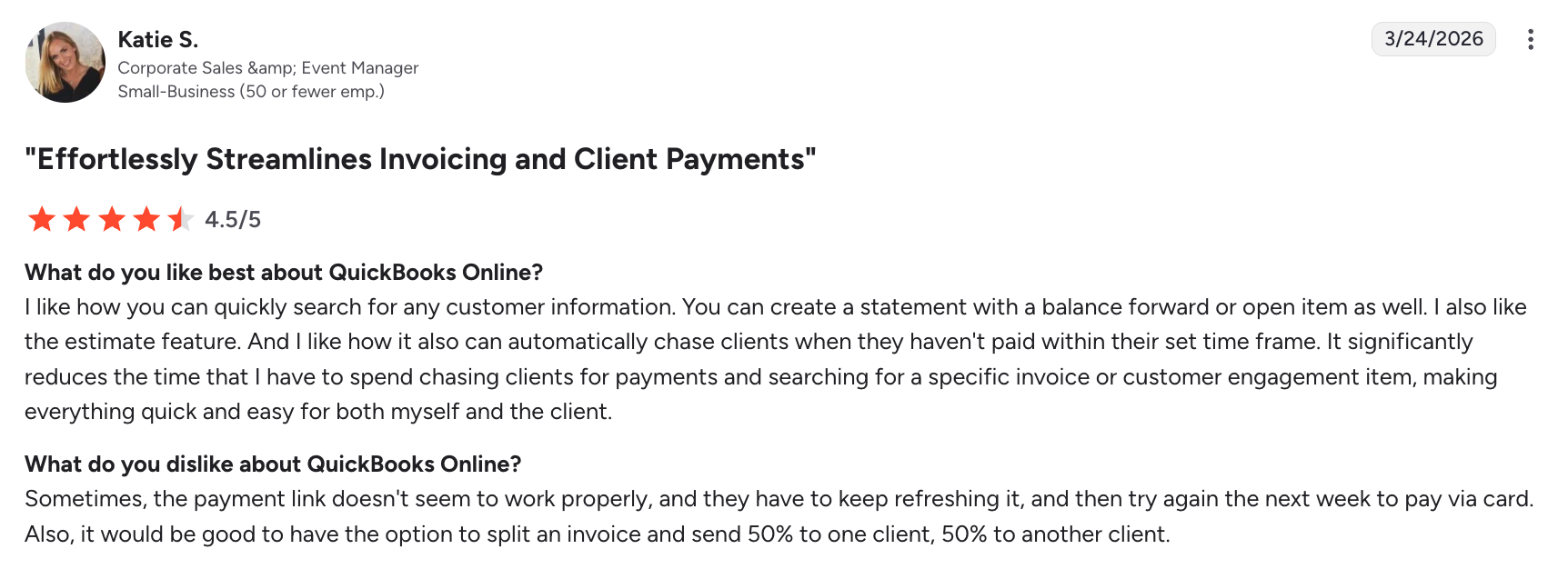 Favorable QuickBooks review