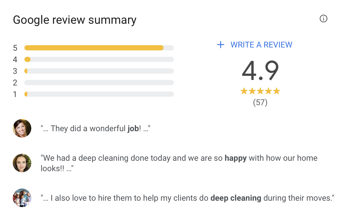 image of Google Reviews for a cleaning business
