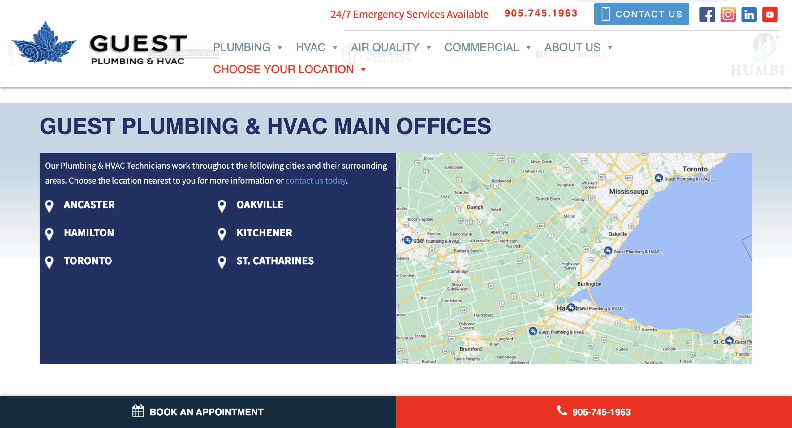 image of Guest Plumbing's service area web page