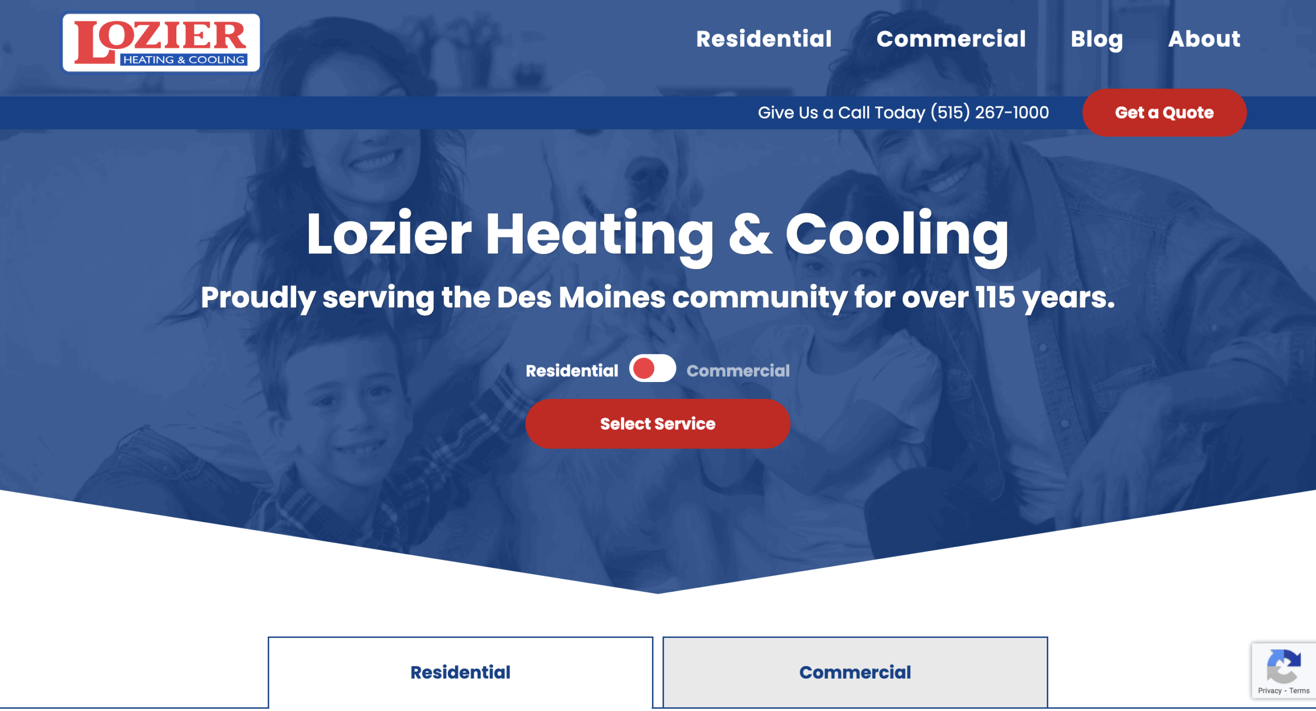 image of Lozier Heating & Cooling's website