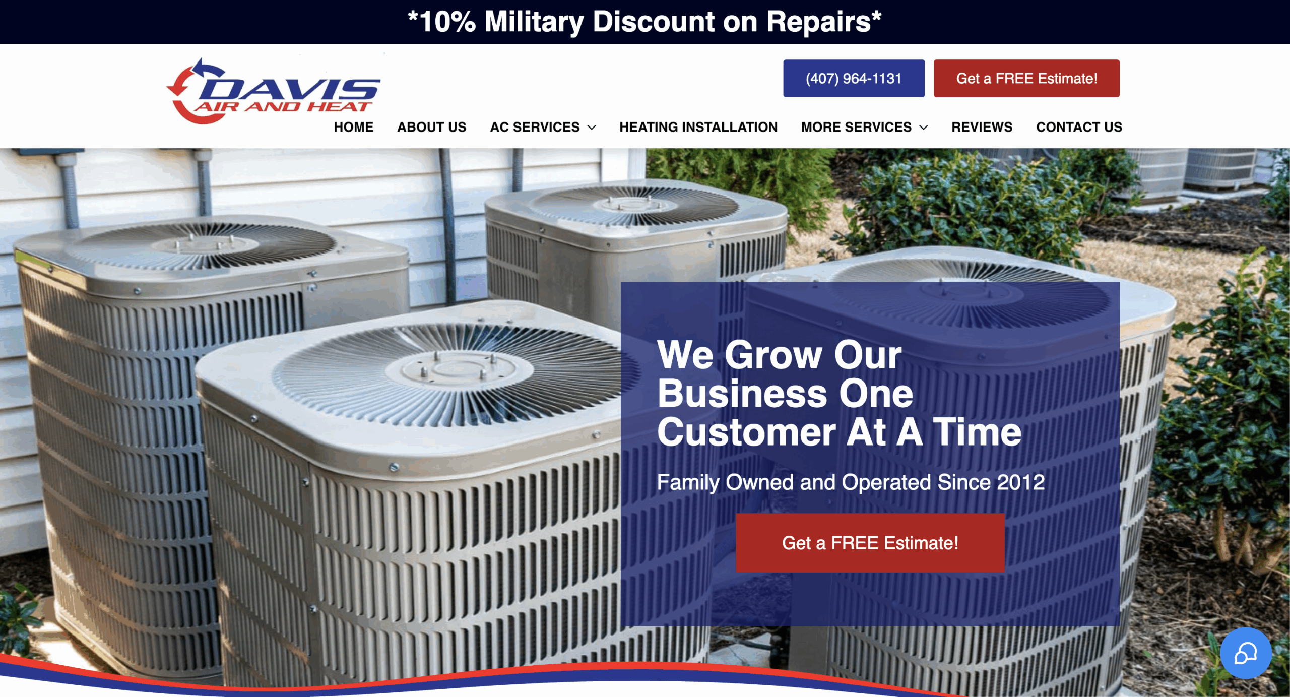 image of Davis Air and Heat HVAC website