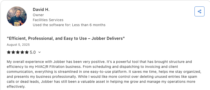 Positive Jobber review about scheduling